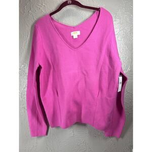 Anthropologie Maeve‎ Lupita V-Neck Sweater Fitted Waist Pink Size Medium NWT